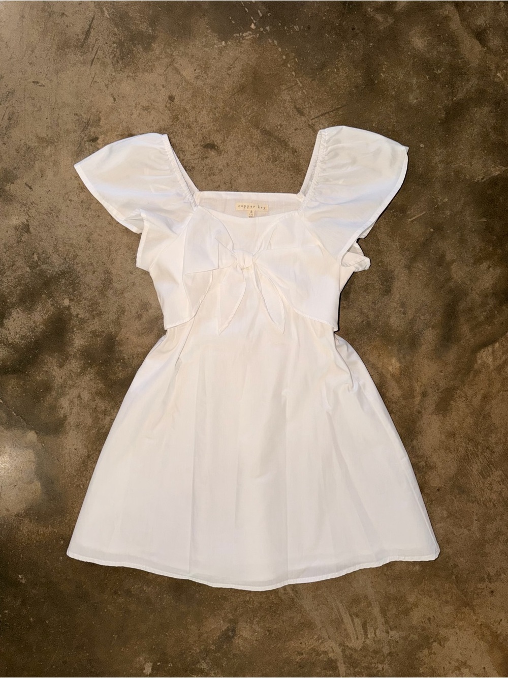 Copper Key White Bow Front Puff Sleeve Party Dress Girls Size 7 NWOT